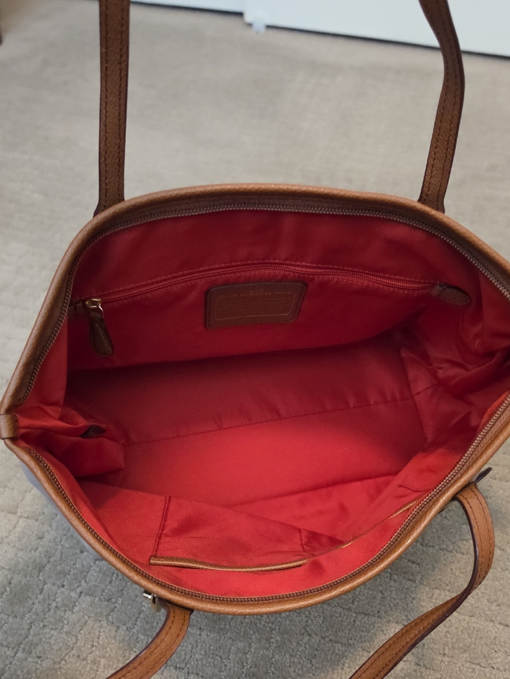 COACH Taupe Tote Bag with Brown Leather Trim - Picture 4 of 5